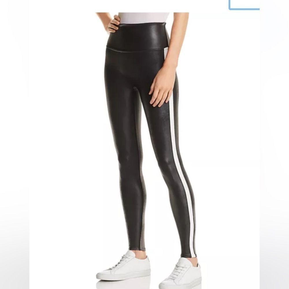 SPANX High Rise Faux Leather Legging with Side Stripe Size Small